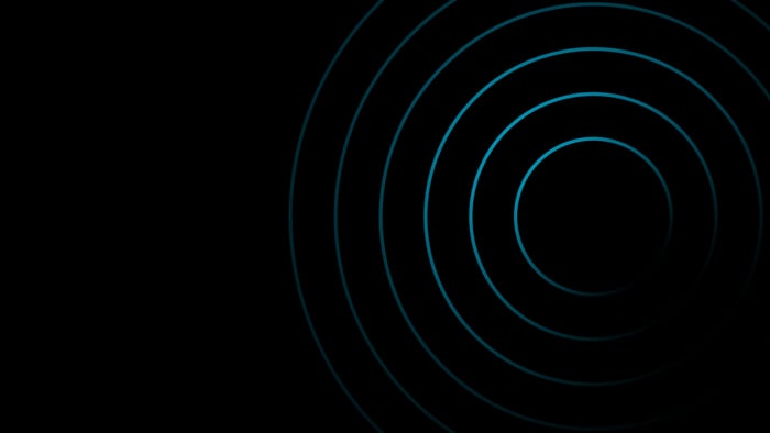 Podcast graphic - black background with blue rings increasing in size around each other on the right hand side of the image.